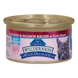 Blue Buffalo Blue Wilderness Wild Delights Meaty Morsels Chicken & Salmon Recipe in Tasty Gravy Food for Cats 3 oz