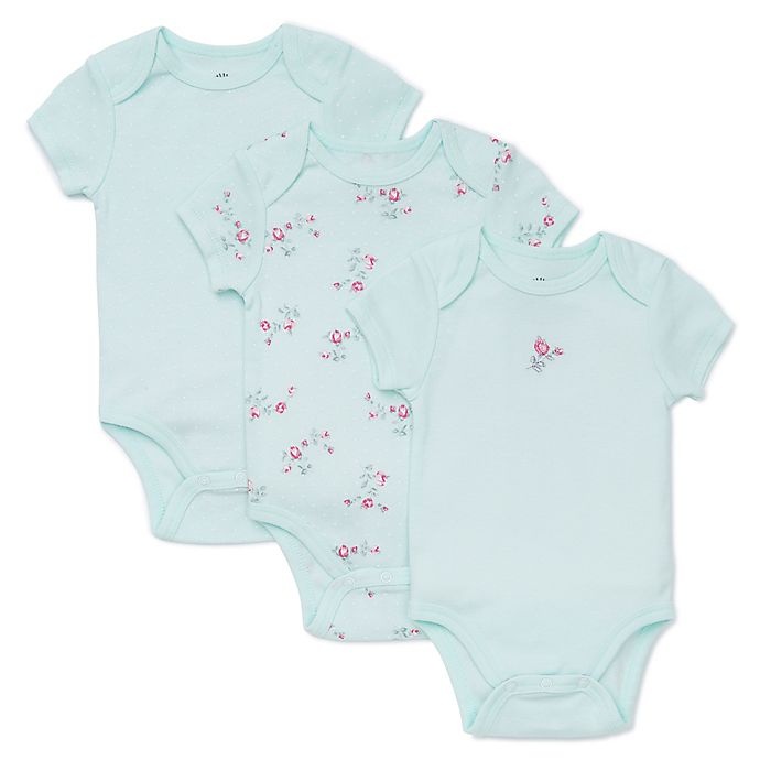 slide 1 of 1, Little Me Newborn Floral Spray Bodysuits - Aqua, 3 ct