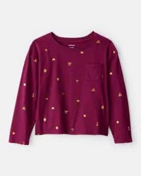 Carter's Carters Girls Icon Print Pocket Tee - Maroon Maroon XS