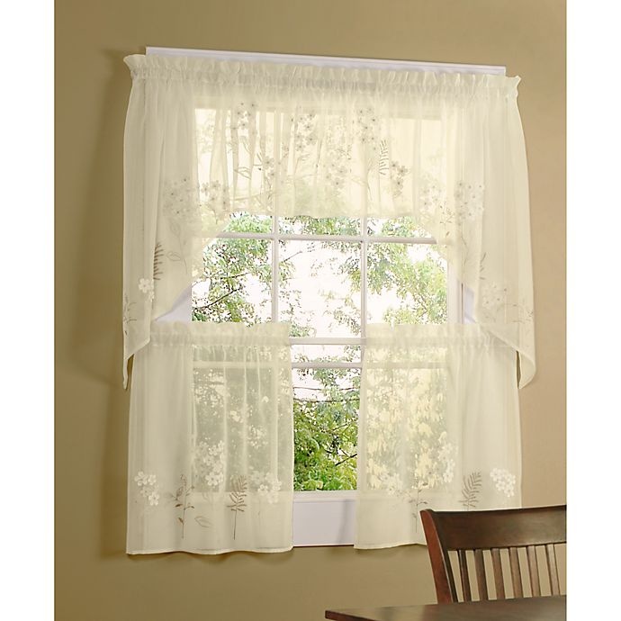 slide 1 of 1, Commonwealth Home Fashions Hydrangea Kitchen Window Curtain Tier Pair - Cream, 36 in