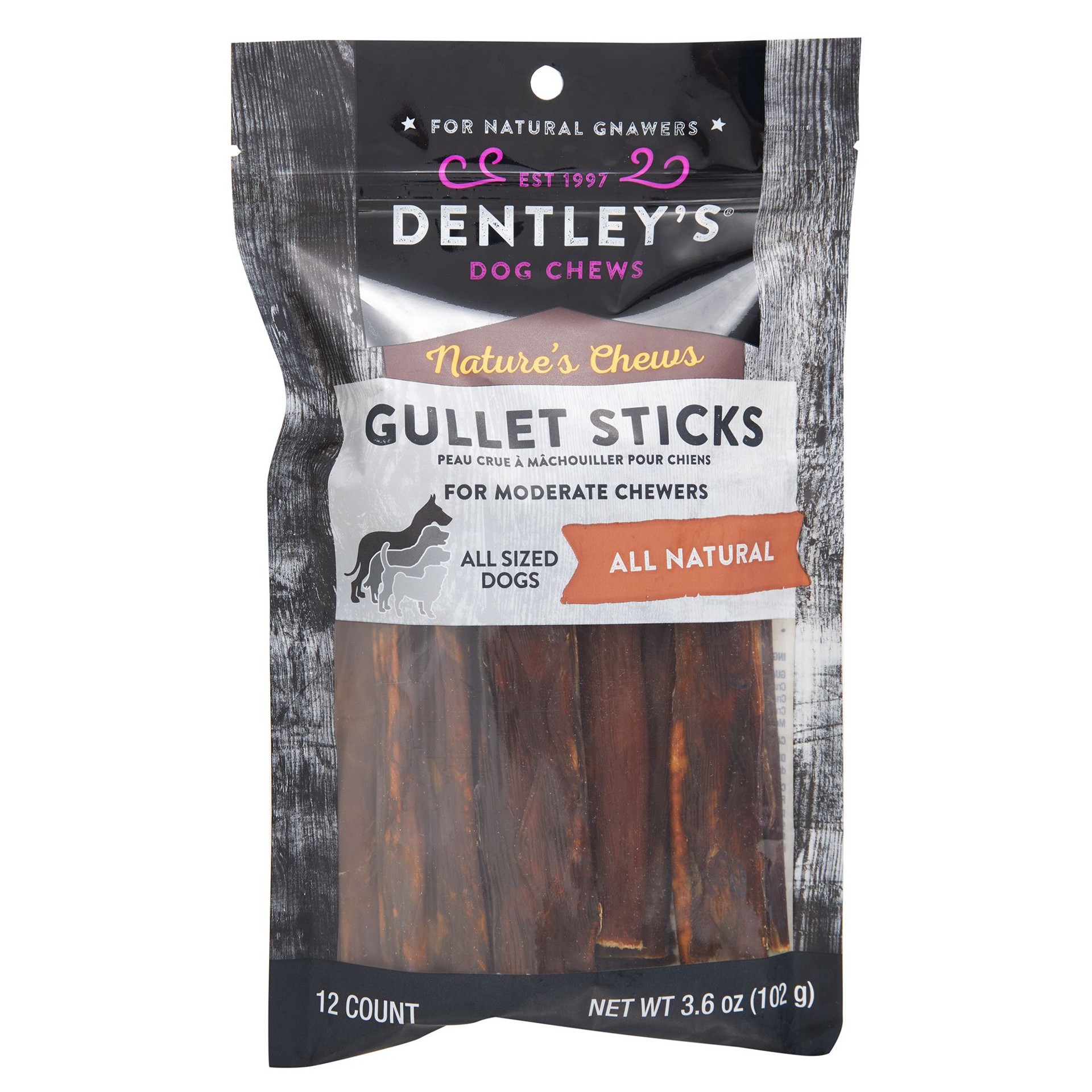 slide 1 of 1, Dentley's Nature's Chews Gullet Sticks 5 Inch All Life Stage Dog Chews - Natural, 4 oz