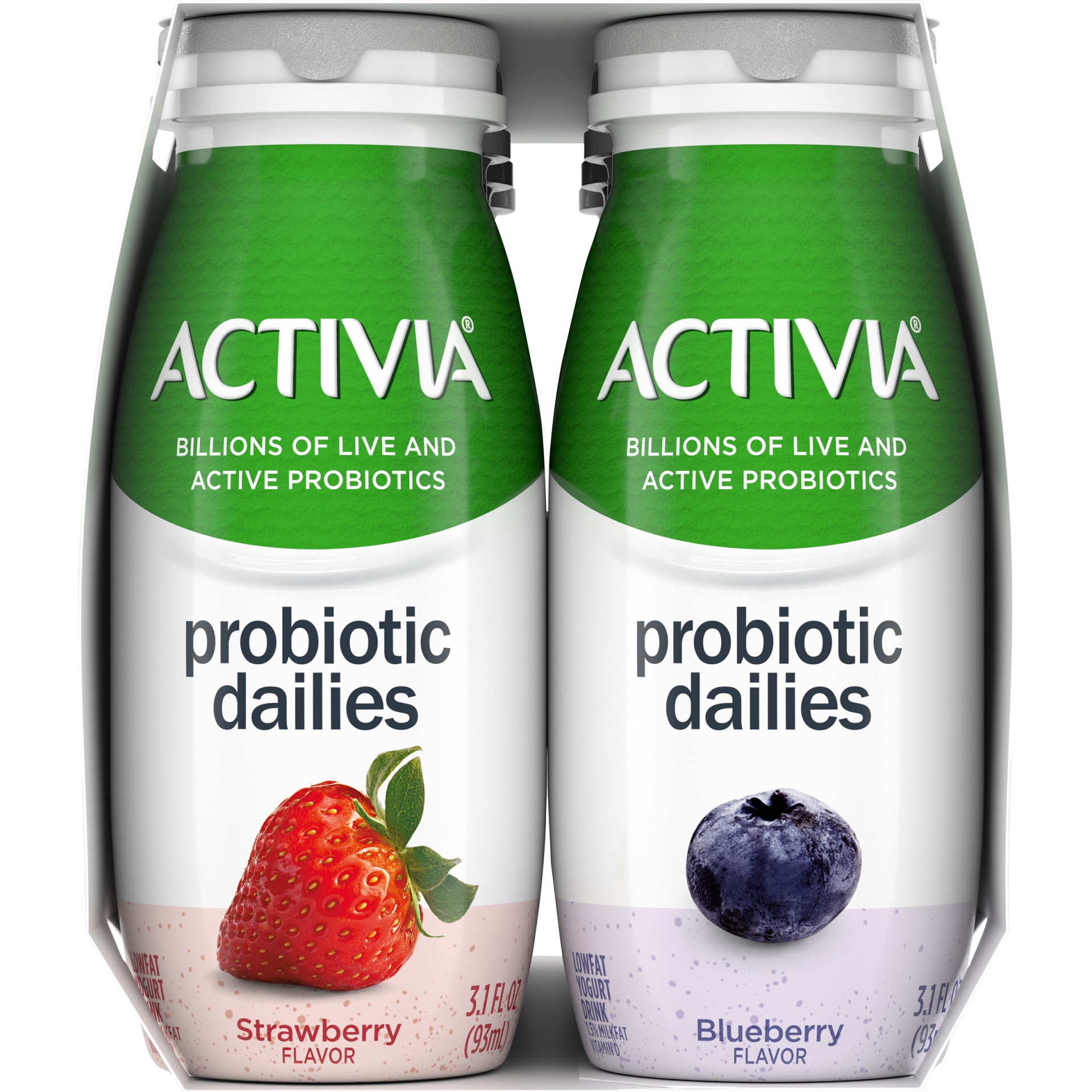 slide 2 of 7, Activia Probiotic Dailies Strawberry & Blueberry Yogurt Drink, Variety Pack, 3.1 fl oz