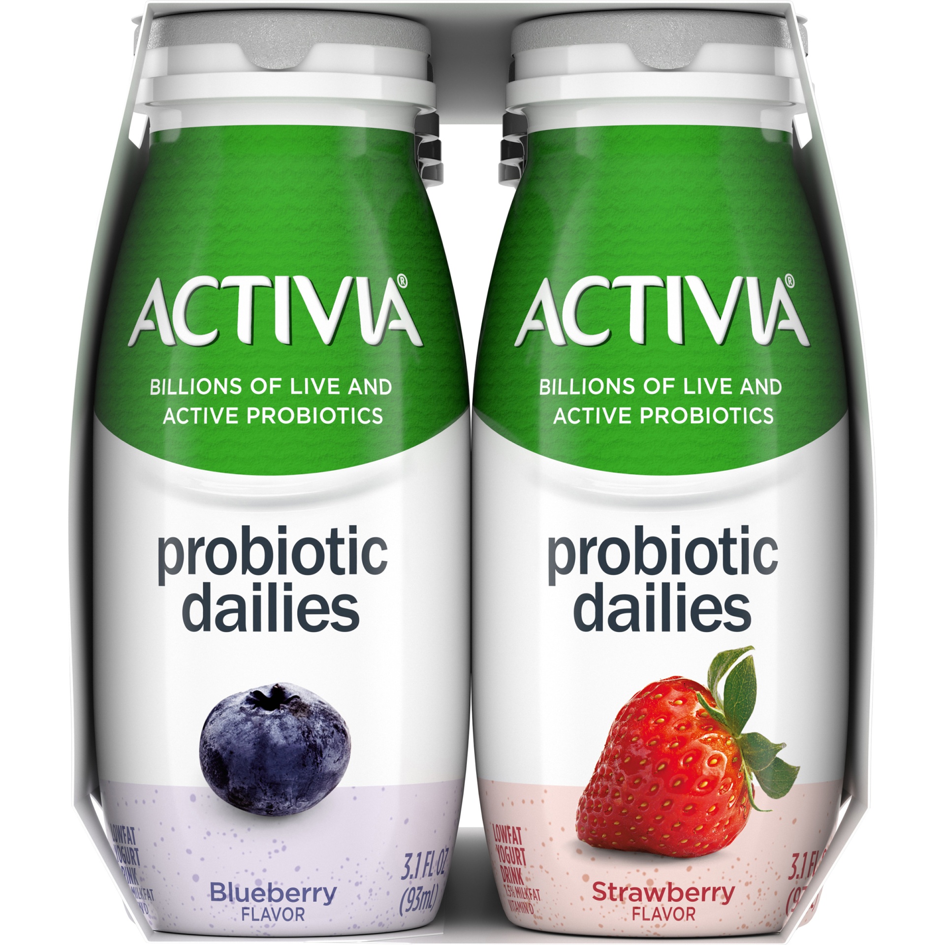 slide 3 of 7, Activia Probiotic Dailies Strawberry & Blueberry Yogurt Drink, Variety Pack, 3.1 fl oz