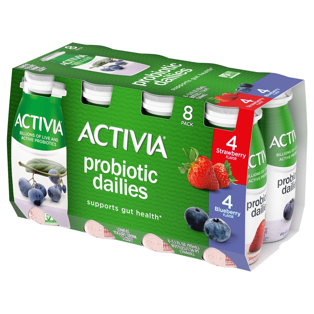 slide 8 of 11, Activia Probiotic Dailies Strawberry and Blueberry Lowfat Yogurt Drinks, Delicious Daily Probiotic Yogurt Drinks to Help Support Gut Health, 8 Ct, 3.1 FL OZ, 3.10 fl oz