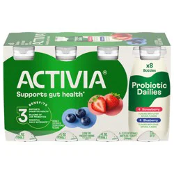 Activia Probiotic Dailies Strawberry and Blueberry Low Fat, Probiotic Yogurt Drinks, 3.1 FL OZ, 8 Ct