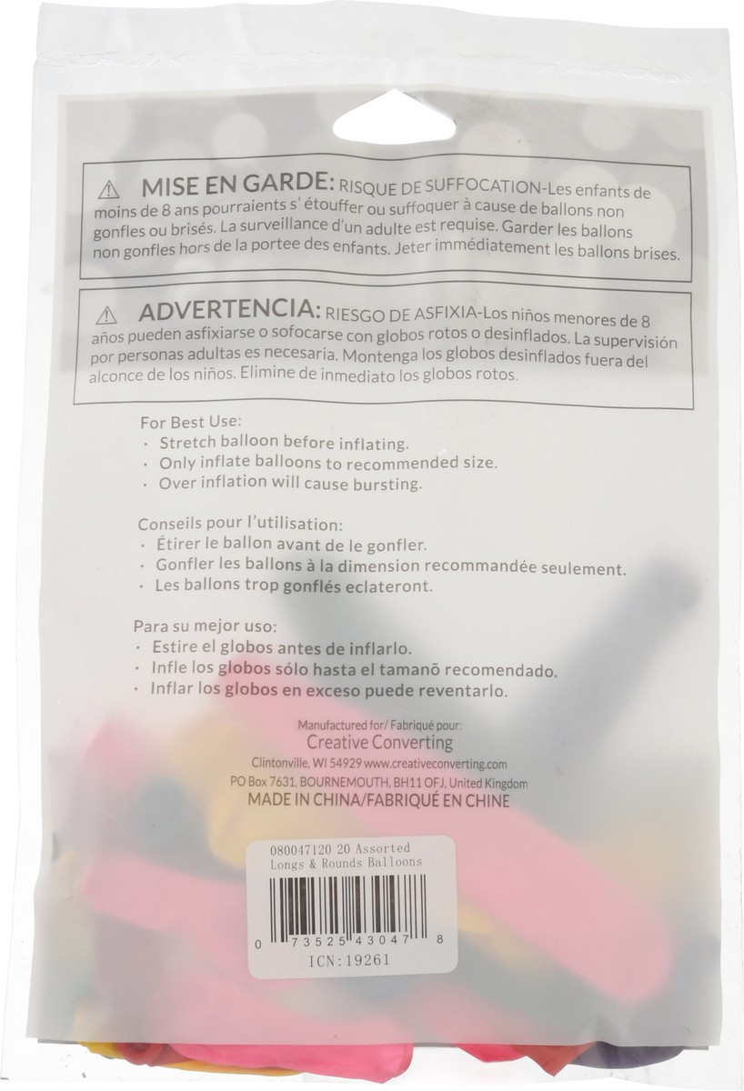 slide 9 of 11, Creative Converting Balloons, Assorted Longs & Rounds, 20 ct