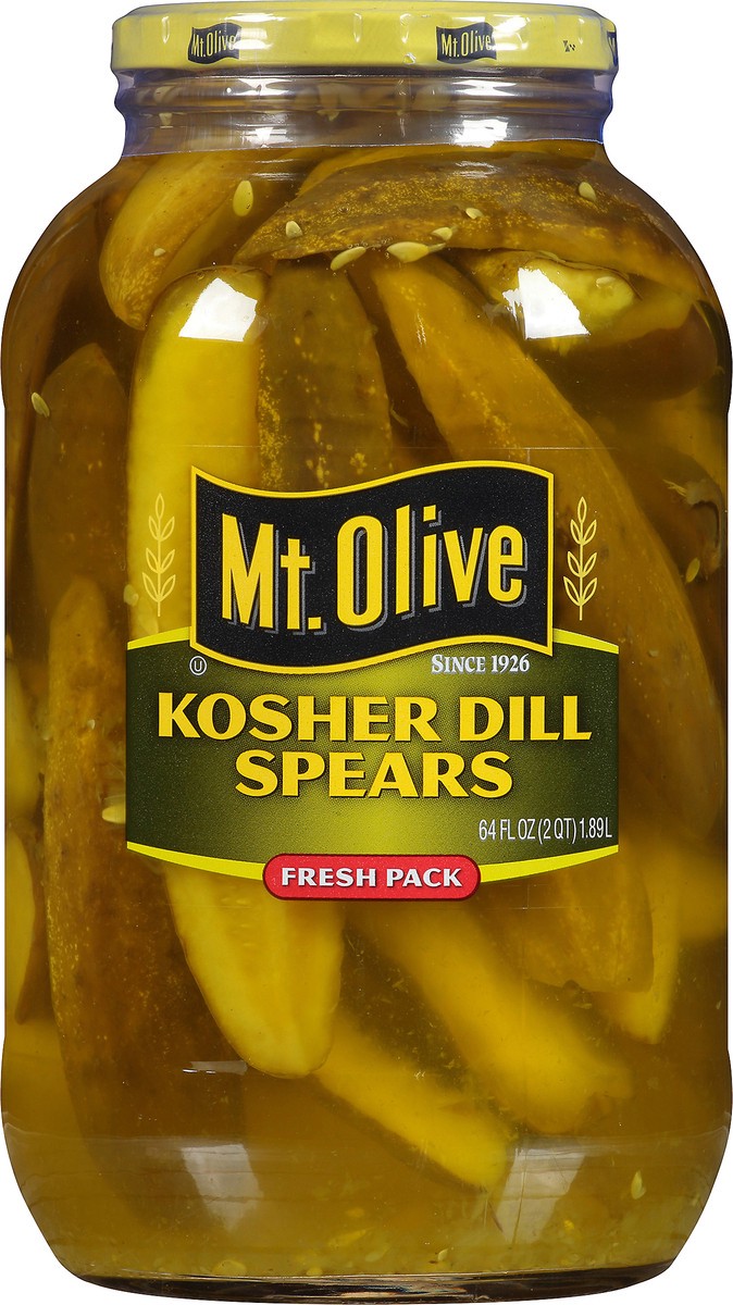 slide 1 of 1, Mt. Olive Kosher Dill Spears Pickles 64 fl oz Jar, 64 fl oz