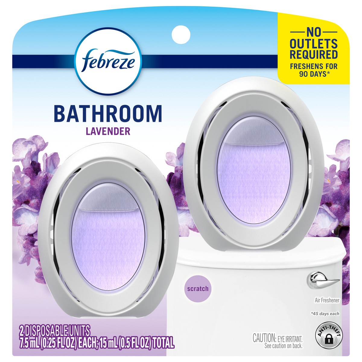 slide 2 of 4, Febreze Bathroom Air Freshener, Odor-Fighting, Lavender Scent, 2 Count, 2 ct