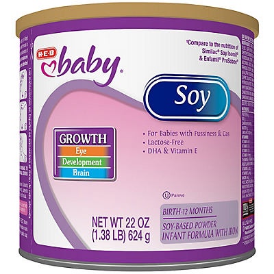 slide 1 of 1, H-E-B Baby Infant Formula with Iron Soy-Based Powder for Babies (0-12 Months), 25.7 oz