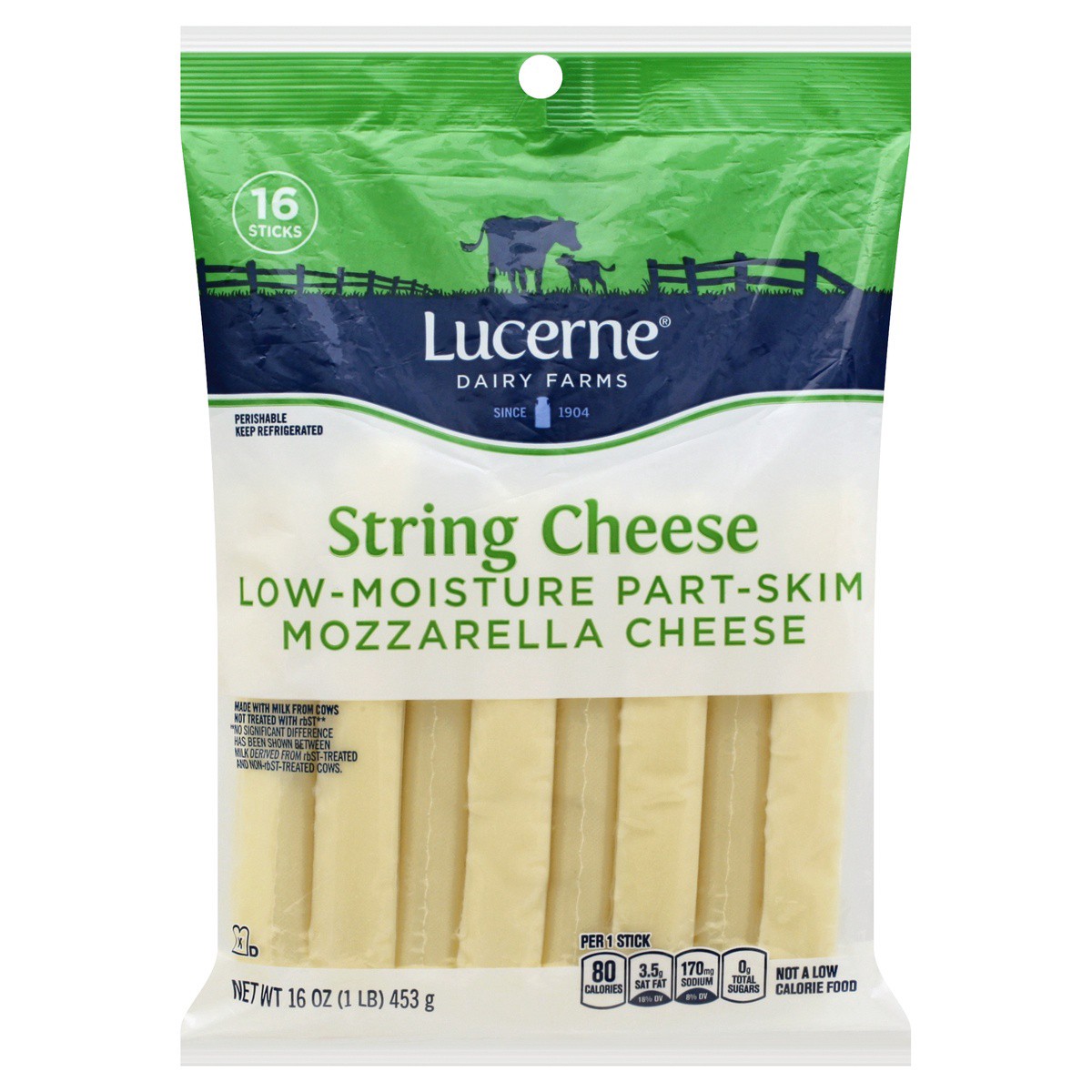 slide 1 of 9, Lucerne Dairy Farms Cheese String Mozzarella Low-Moisture Part-Skim, 16 ct; 1 oz