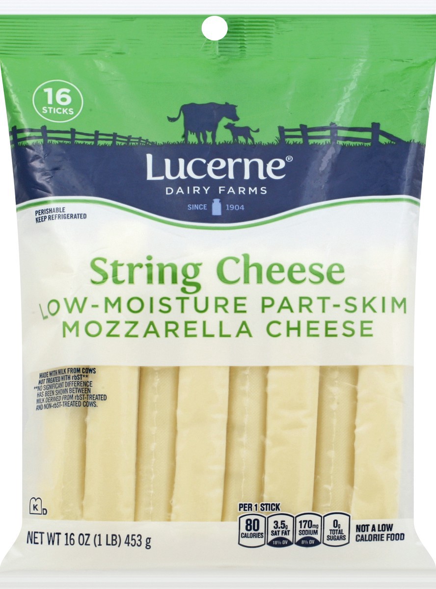 slide 6 of 9, Lucerne Dairy Farms Cheese String Mozzarella Low-Moisture Part-Skim, 16 ct; 1 oz