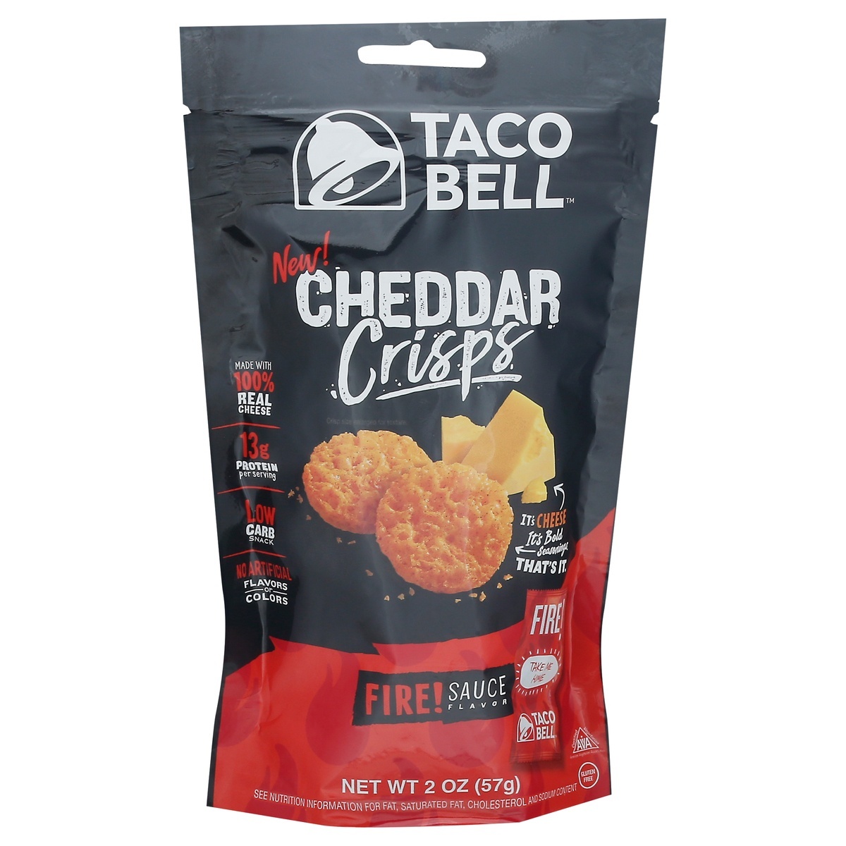 slide 1 of 9, Taco Bell Fire Sauce Flavor Cheddar Crisps 2 oz, 1 ct