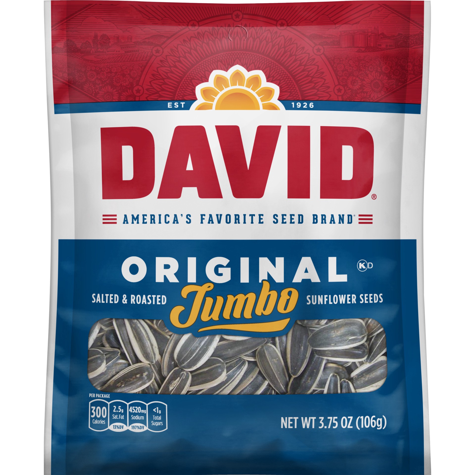 slide 1 of 3, DAVID® jumbo sunflower seeds, original salt roasted, 3.75 oz