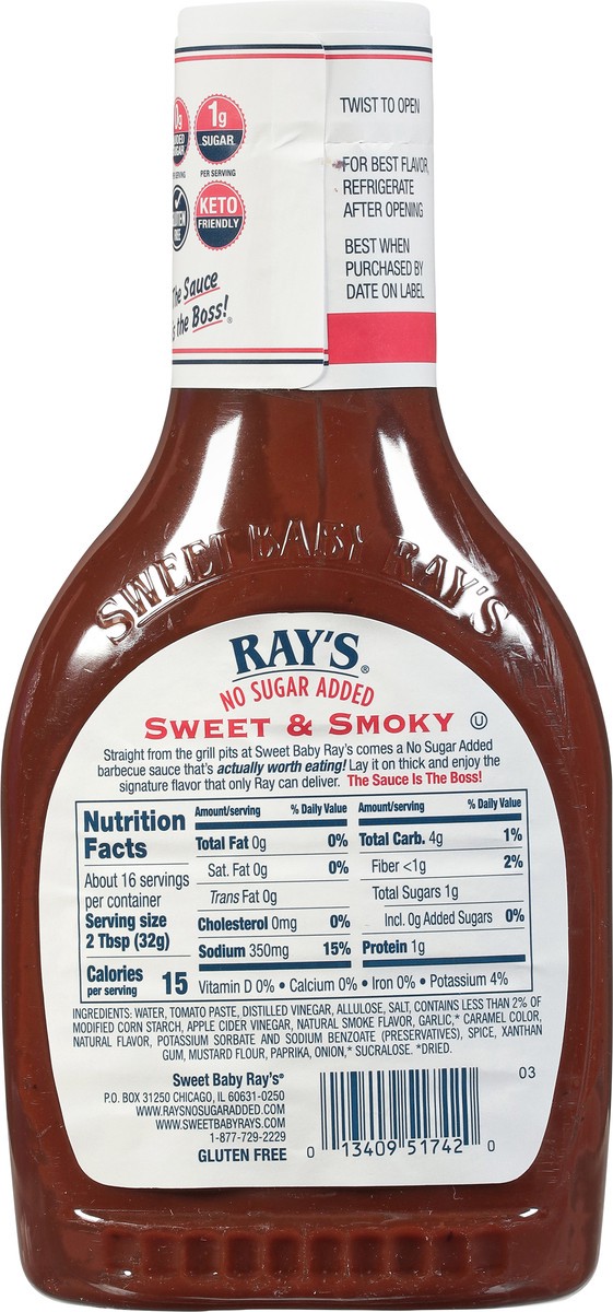 slide 4 of 7, Ray's No Sugar Added Sweet & Smoky Barbecue Sauce 18.5 oz, 18.5 oz