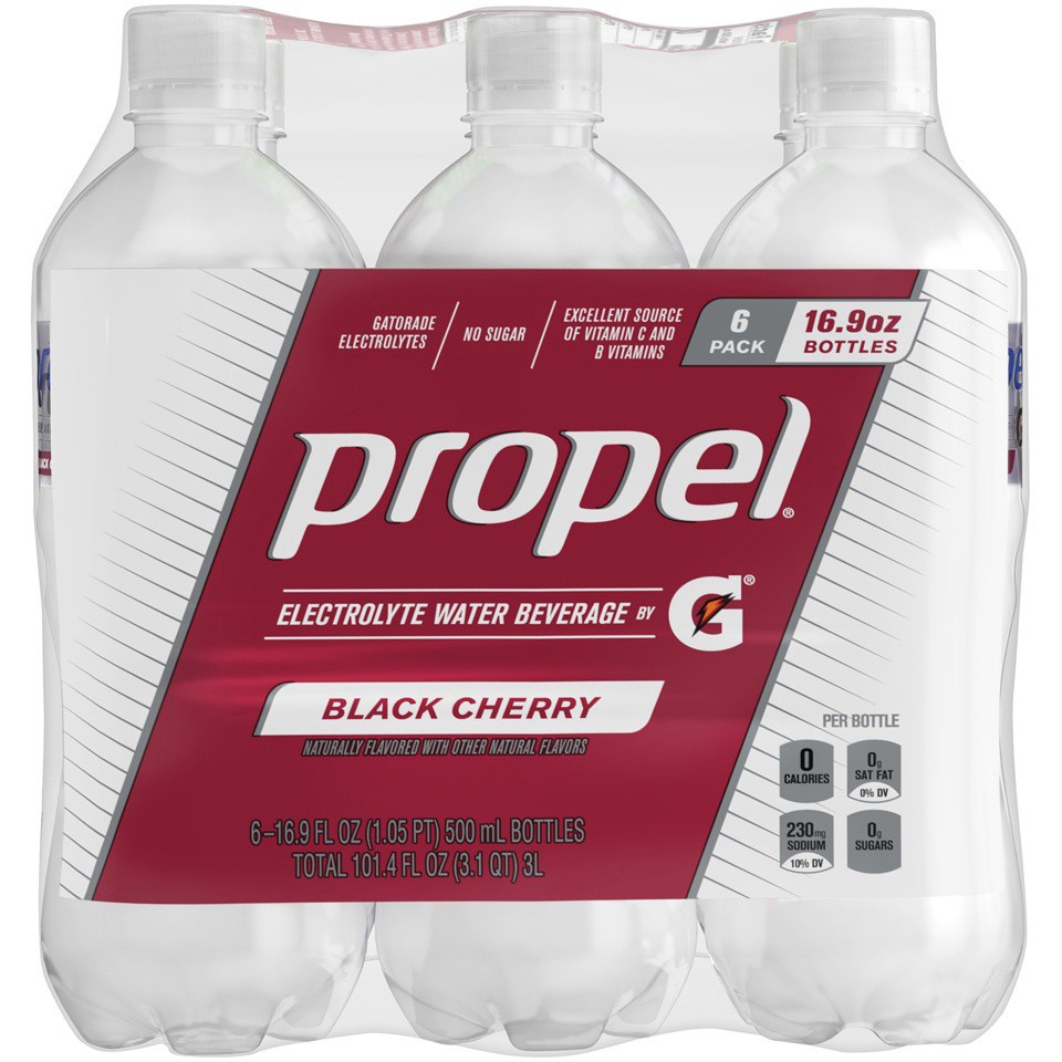 slide 3 of 4, Propel Zero Calorie Black Cherry Water Beverage 16.9 oz Bottles, 6 ct; 500 ml