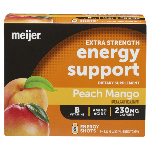 slide 1 of 1, Meijer Quick Energy, Extra Strength Energy Support, Peach Mango /, 6 ct; 1.93 oz