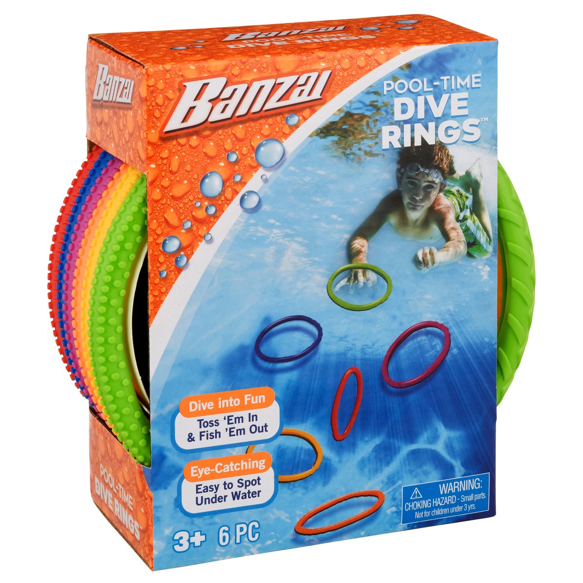 slide 9 of 9, Banzai Pool Time 3+ Dive Rings 6 ea, 6 ct