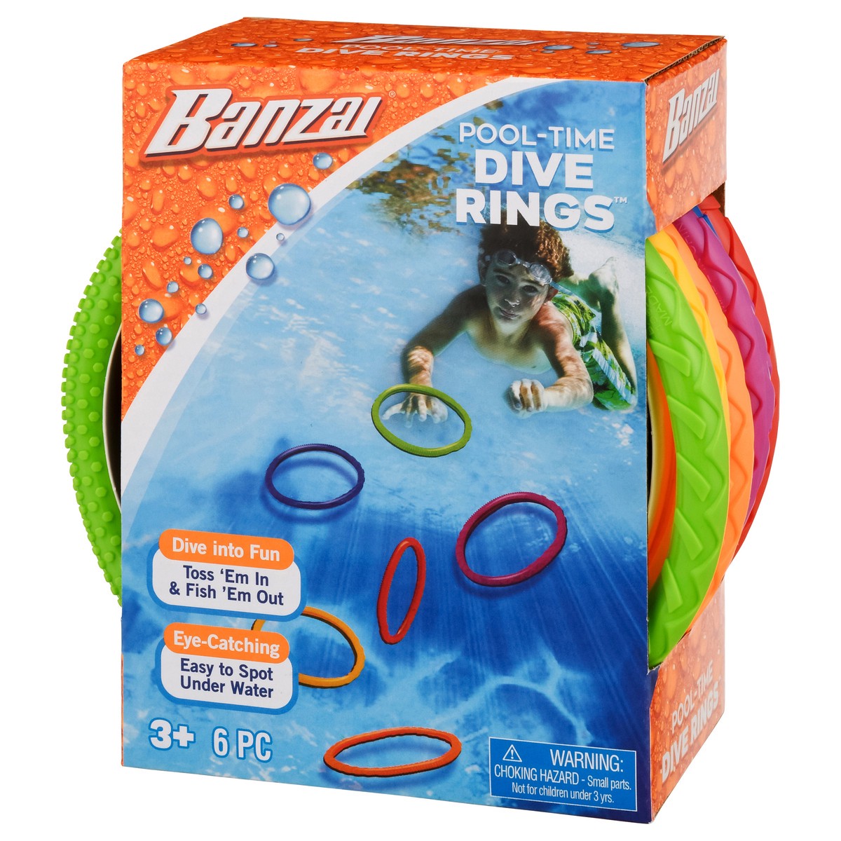 slide 3 of 9, Banzai Pool Time 3+ Dive Rings 6 ea, 6 ct