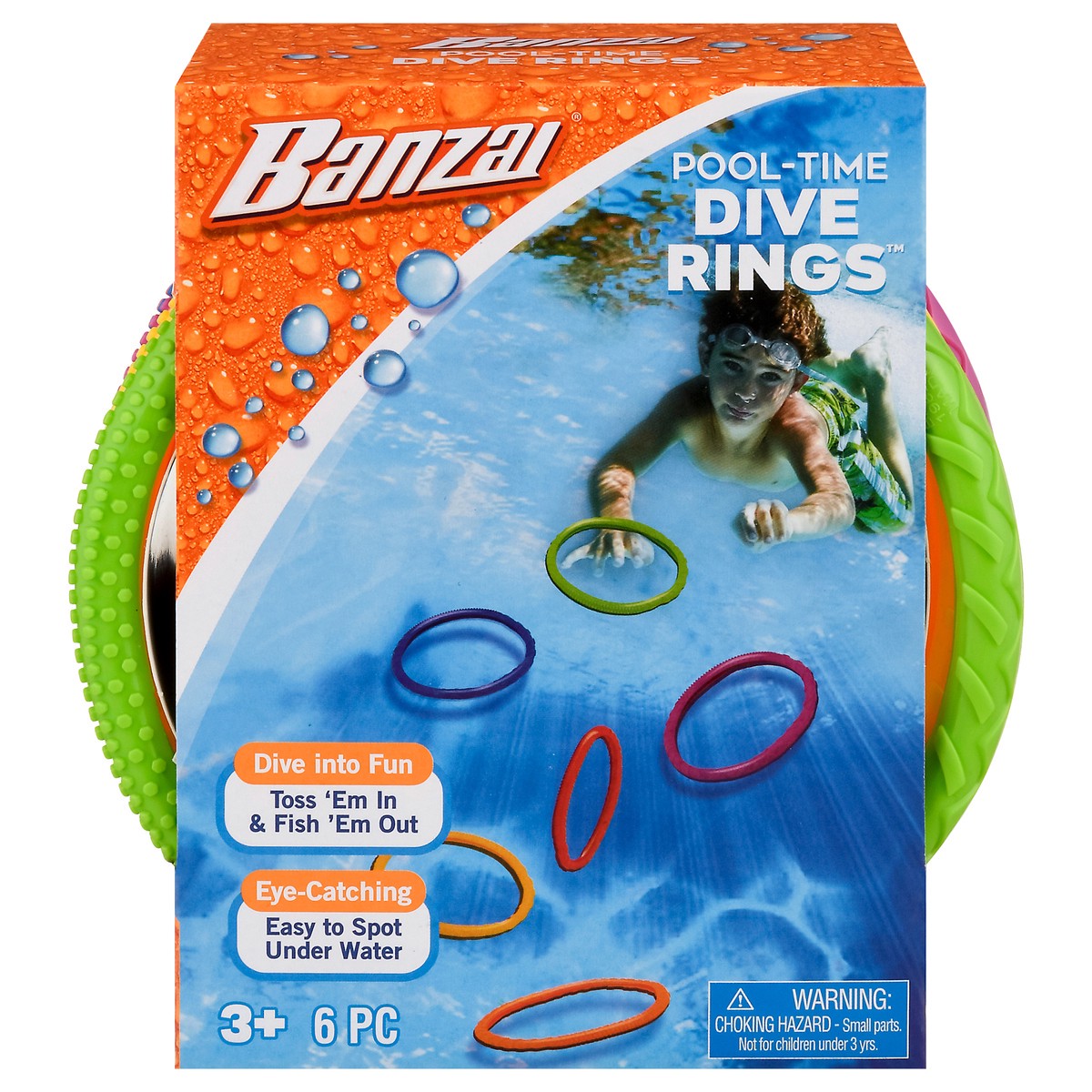 slide 1 of 9, Banzai Pool Time 3+ Dive Rings 6 ea, 6 ct
