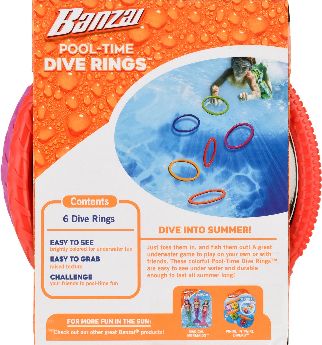 slide 6 of 9, Banzai Pool Time 3+ Dive Rings 6 ea, 6 ct