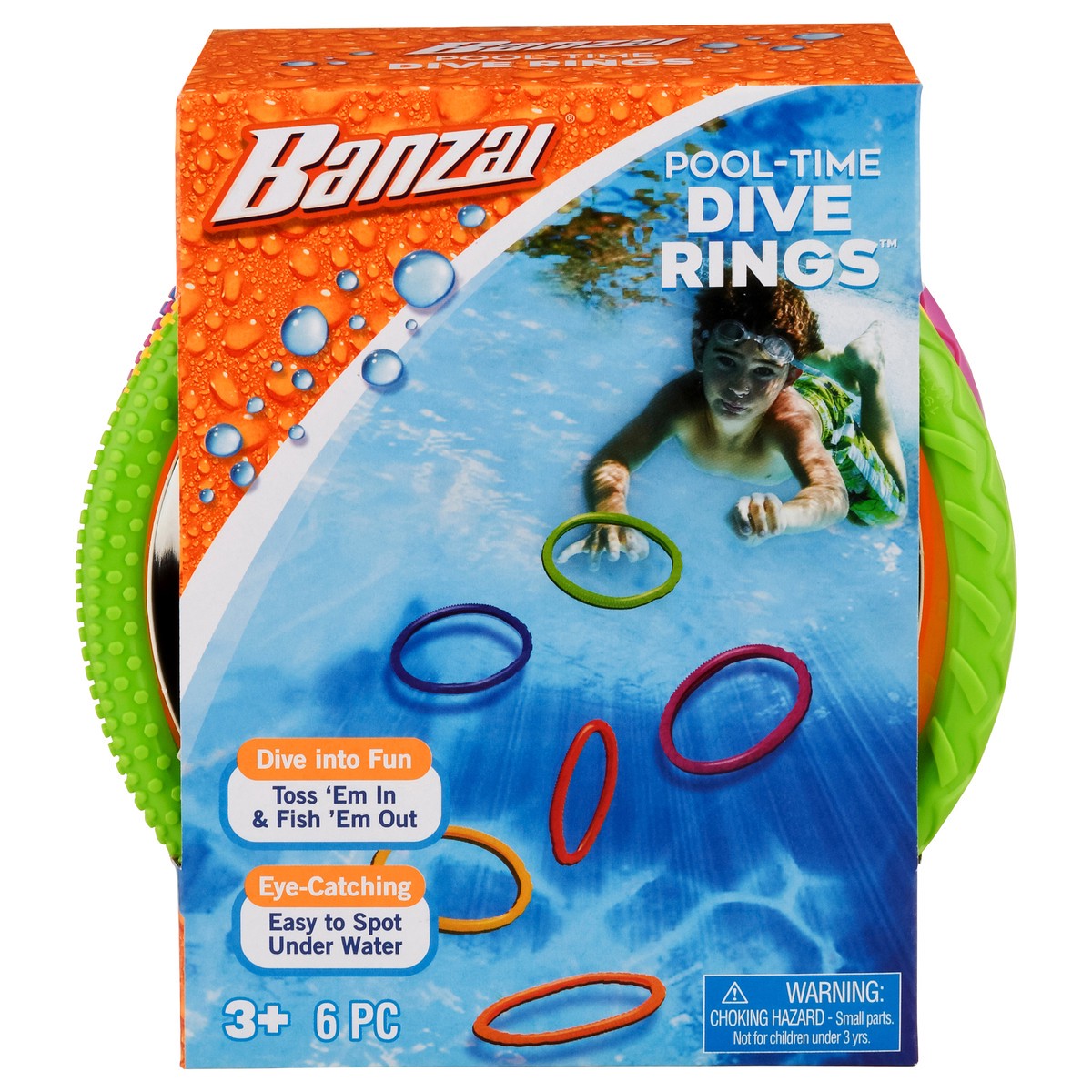 slide 8 of 9, Banzai Pool Time 3+ Dive Rings 6 ea, 6 ct