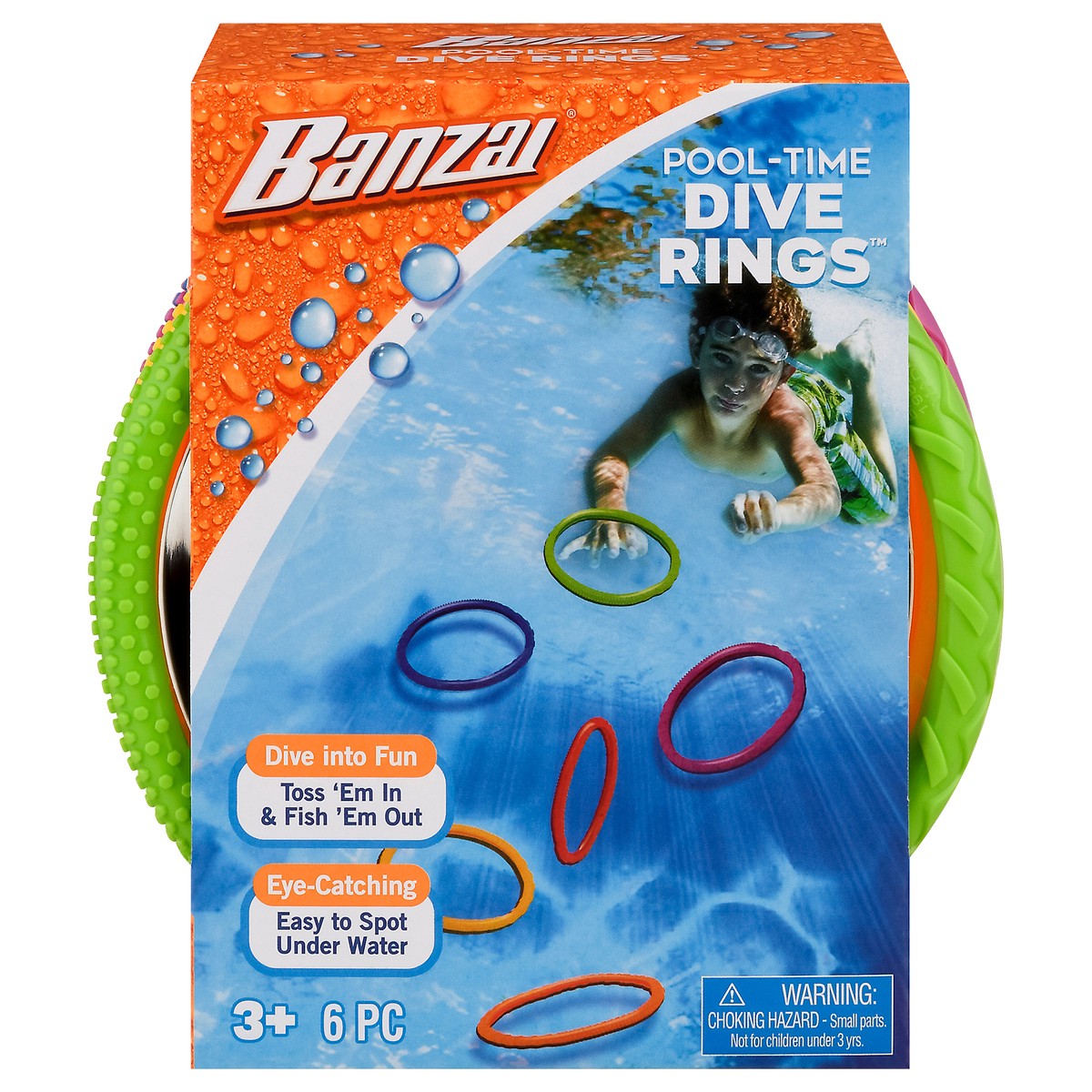 slide 1 of 9, Banzai Pool Time 3+ Dive Rings 6 ea, 6 ct