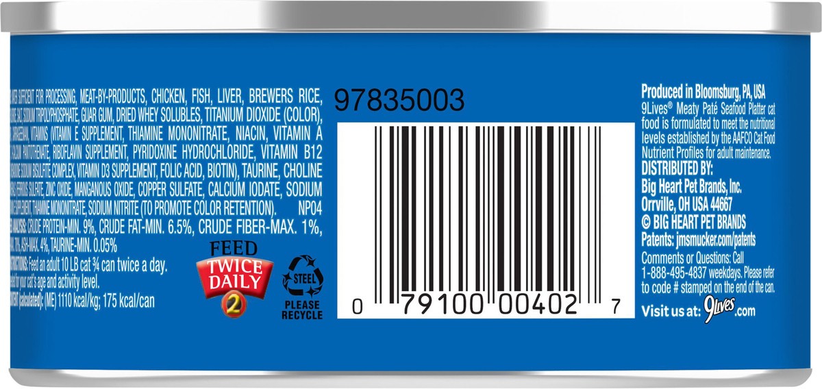 slide 2 of 8, 9Lives Meaty Paté Seafood Platter Wet Cat Food, 5.5 oz. Can, 5.5 oz