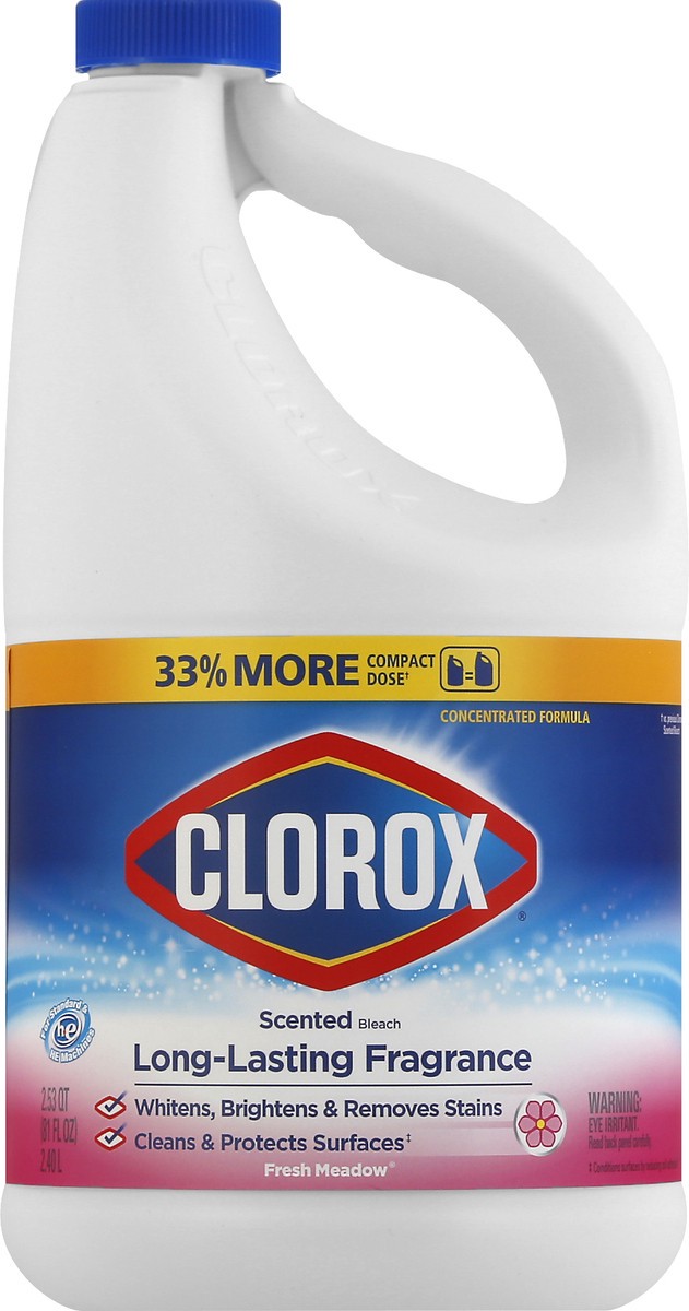 slide 3 of 6, Clorox Scented Bleach, Concentrated Formula, Fresh Meadow Scent, 81 Ounce Bottle, 81 fl oz