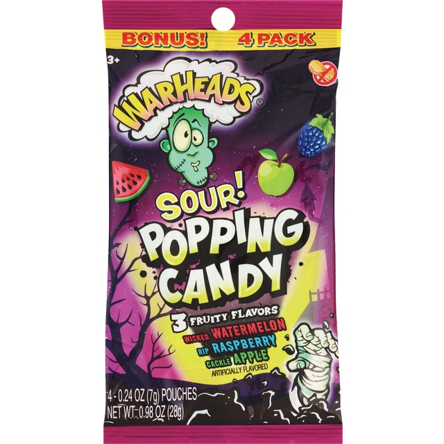 slide 1 of 1, Warheadss Warheads, Halloween Popping Candy, 4 Ct, 0.98 Oz, 0.24 oz