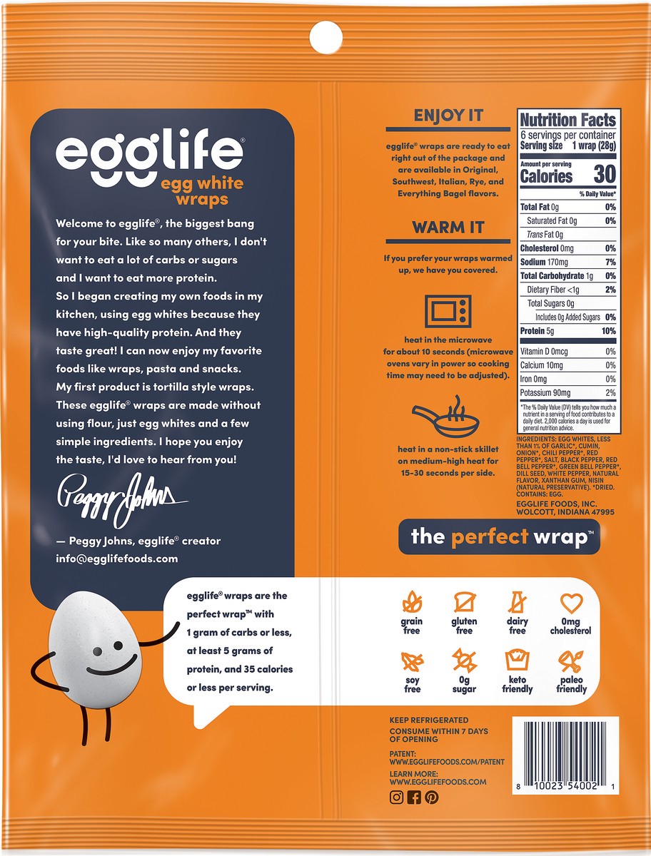 slide 2 of 3, egglife Southwest Style Egg White Wraps 6 ea, 6 ct