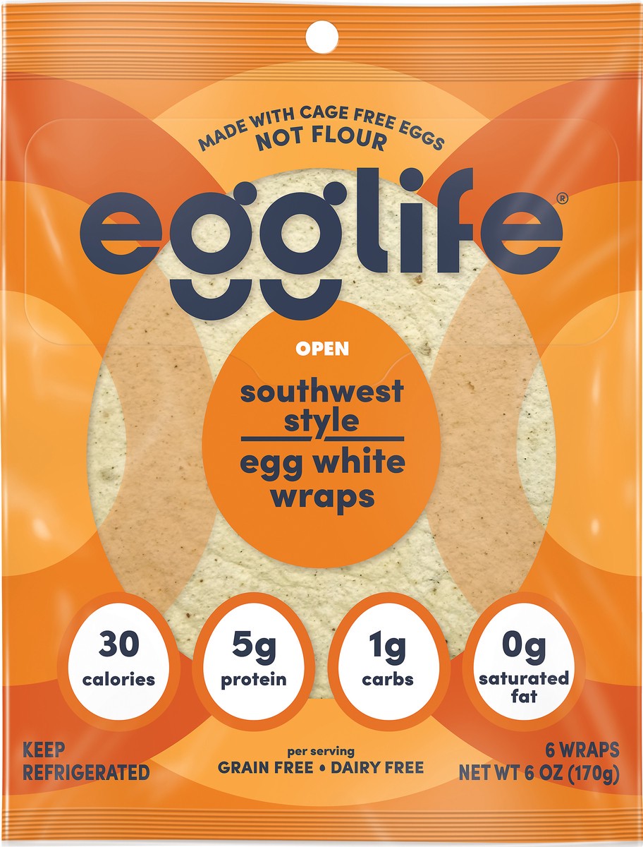 slide 1 of 3, egglife Southwest Style Egg White Wraps 6 ea, 6 ct