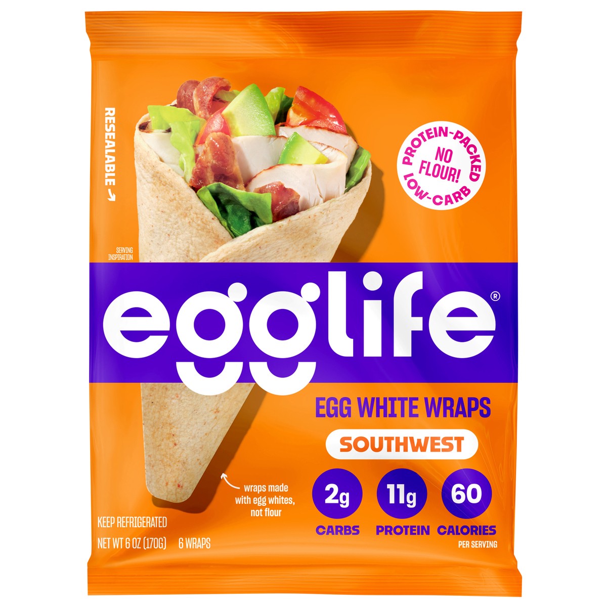 slide 1 of 3, egglife Southwest Style Egg White Wraps 6 ea, 6 ct