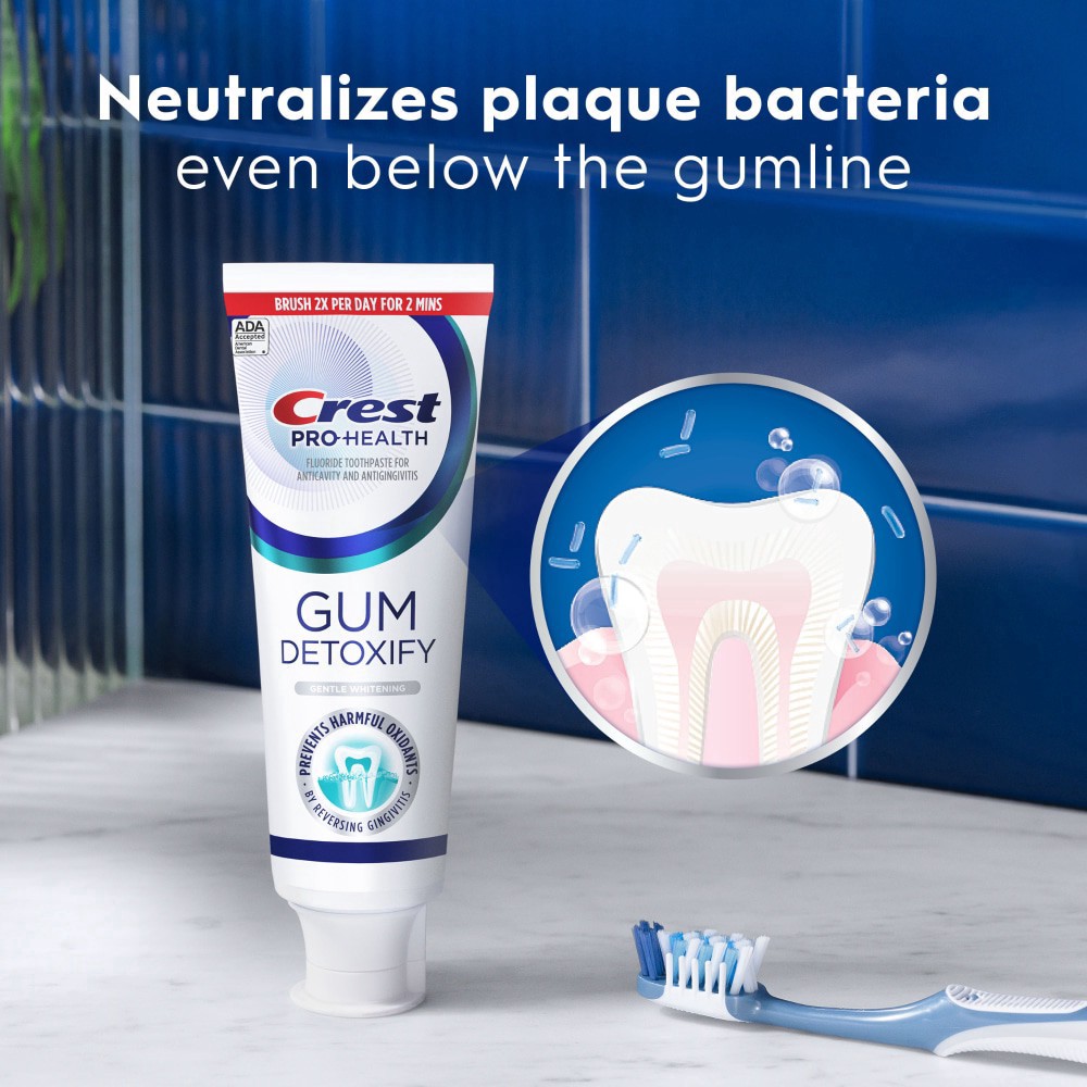 slide 2 of 6, Crest Pro-Health Gum & Whitening Toothpaste 4.8 oz Anticavity, Antibacterial Flouride Toothpaste, Clinically Proven Gum, Sensitive, and Enamel Protection, Plaque Control, 4.8 oz