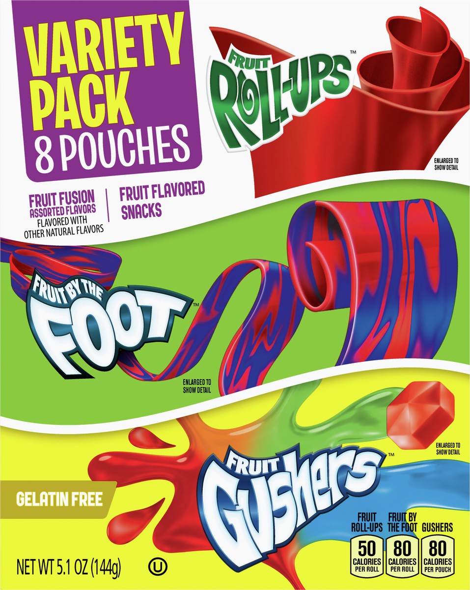 slide 6 of 9, General Mills Fruit Roll-Ups, Fruit by the Foot, Gushers Snacks Variety Pack, 8 ct, 8 ct