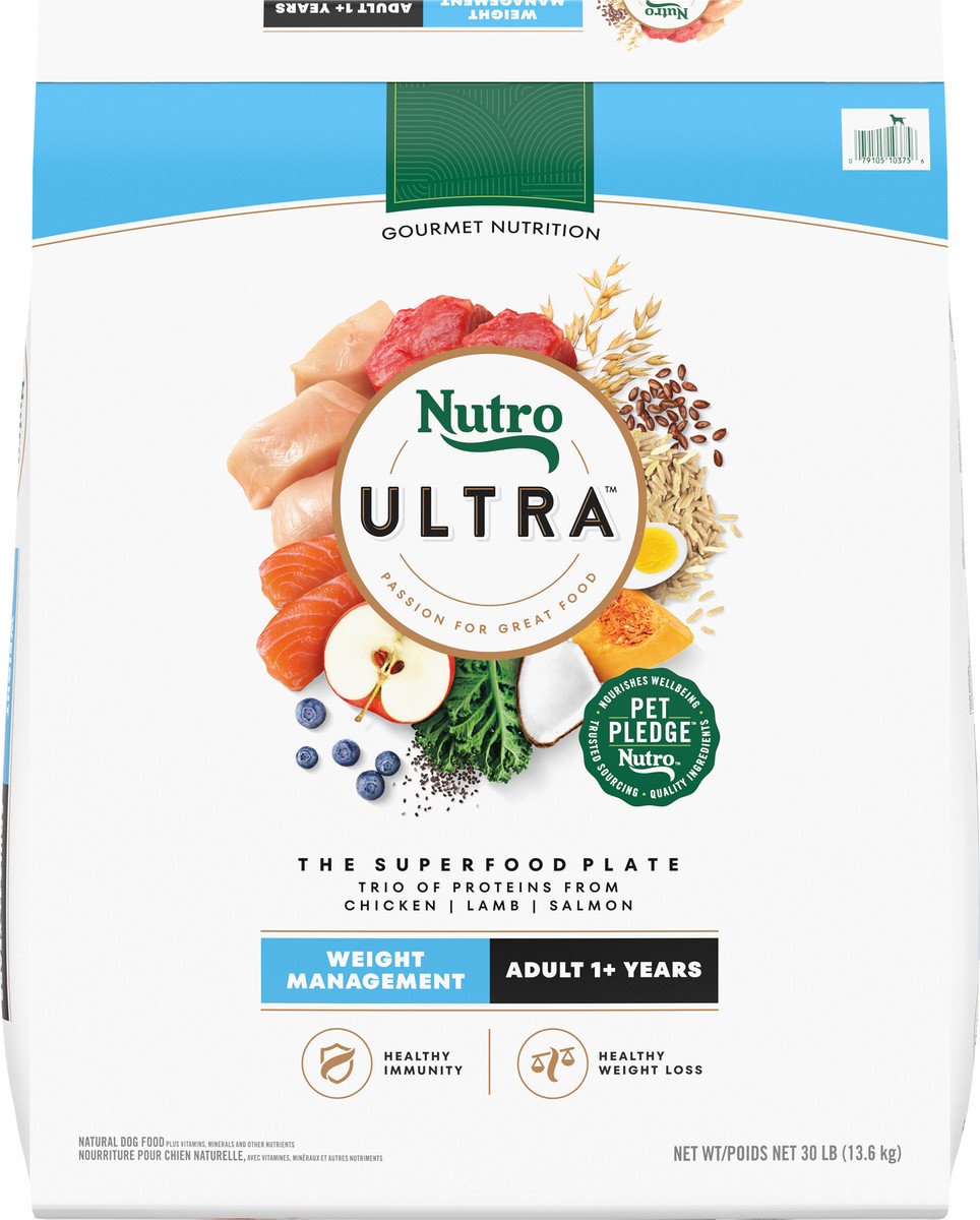 slide 10 of 16, Nutro Ultra Adult Weight Management Dry Dog Food, Chicken, Lamb and Salmon Protein Trio, 30 lb. Bag, 30 Lb