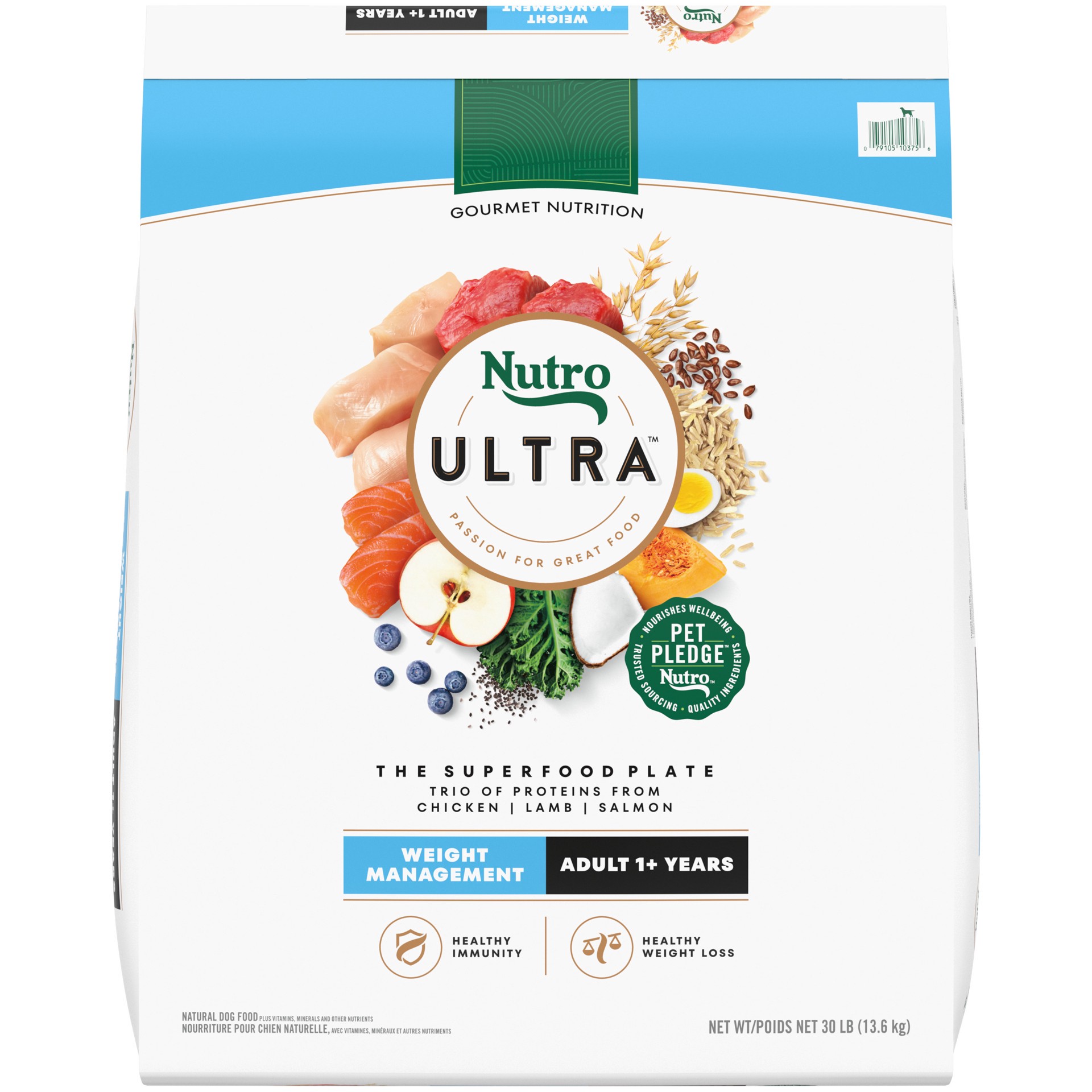 slide 1 of 16, Nutro Ultra Adult Weight Management Dry Dog Food, Chicken, Lamb and Salmon Protein Trio, 30 lb. Bag, 30 Lb