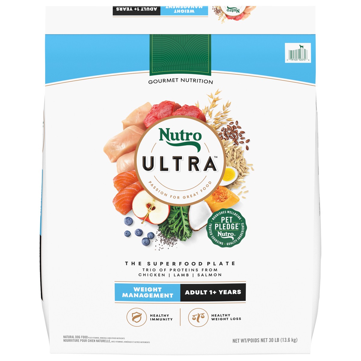 slide 5 of 16, Nutro Ultra Adult Weight Management Dry Dog Food, Chicken, Lamb and Salmon Protein Trio, 30 lb. Bag, 30 Lb