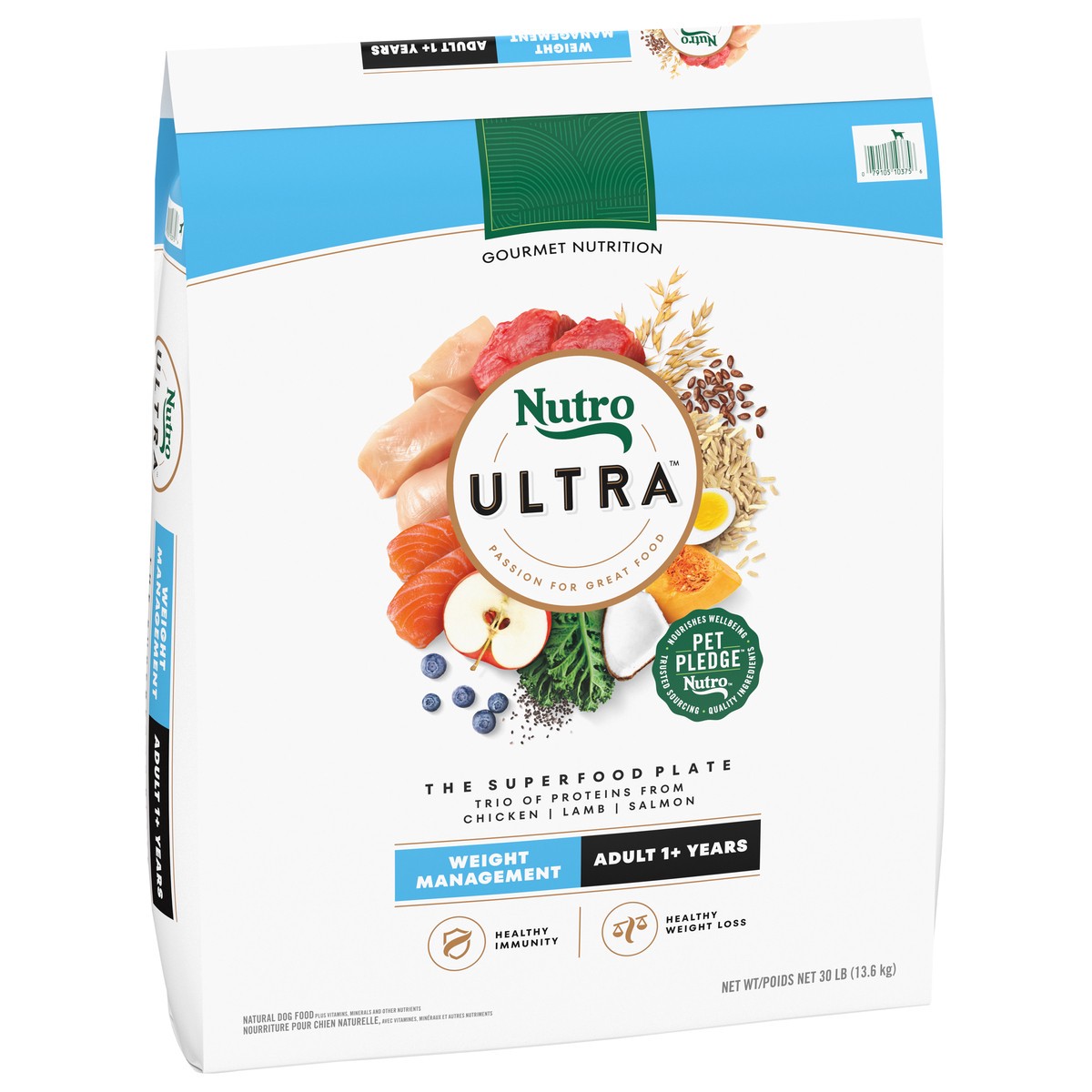 slide 12 of 16, Nutro Ultra Adult Weight Management Dry Dog Food, Chicken, Lamb and Salmon Protein Trio, 30 lb. Bag, 30 Lb