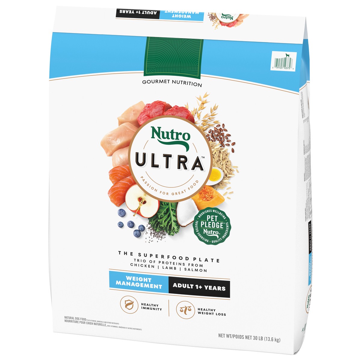 slide 15 of 16, Nutro Ultra Adult Weight Management Dry Dog Food, Chicken, Lamb and Salmon Protein Trio, 30 lb. Bag, 30 Lb