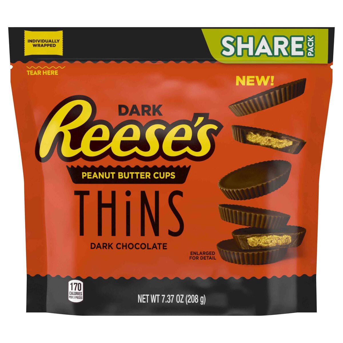 slide 1 of 7, Reese's Peanut Butter Candy, Dark Chocolate, Peanut Butter, Thins, 7.37 oz