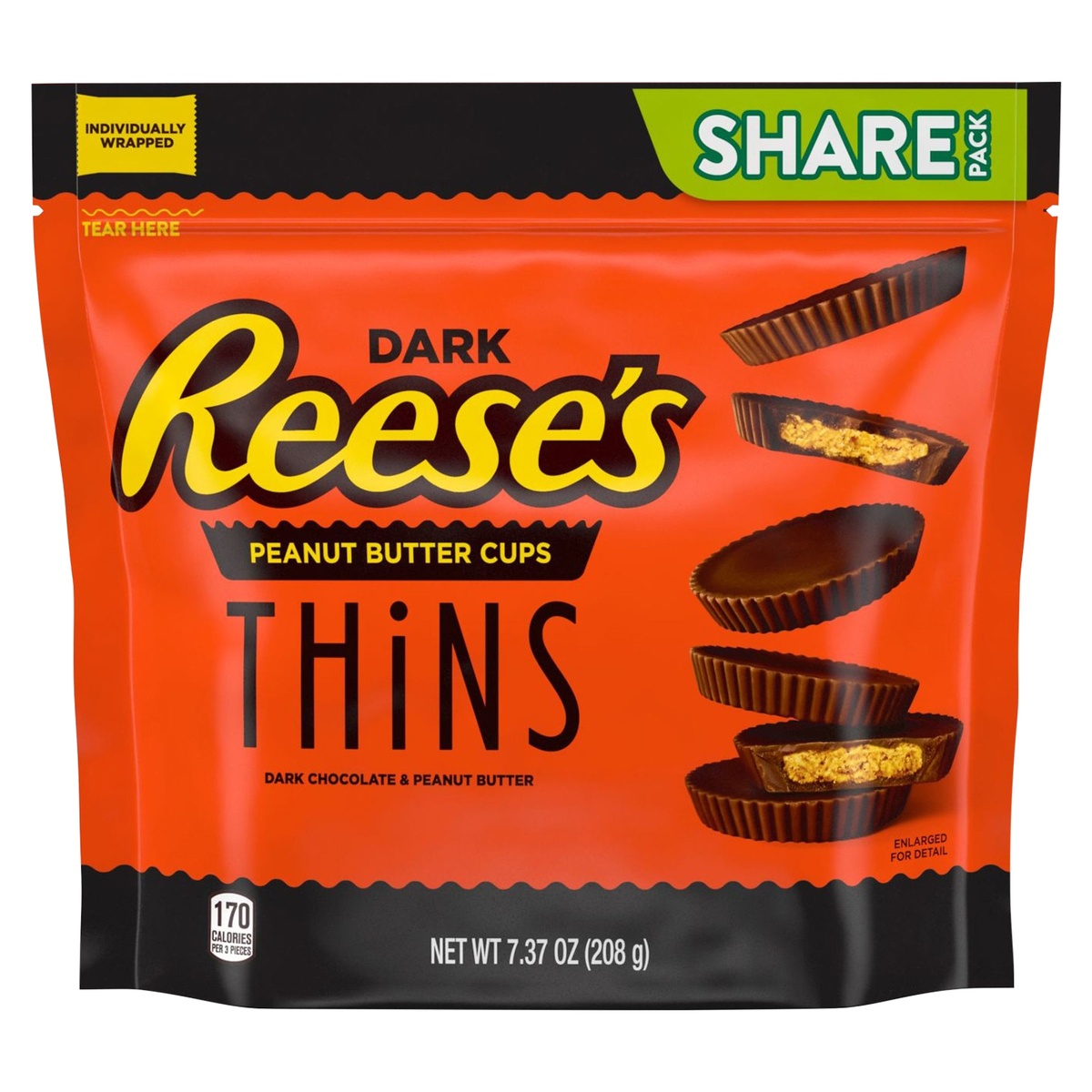slide 1 of 4, Reese's Thins Peanut Butter Cups Dark Chocolate, 7.37 oz
