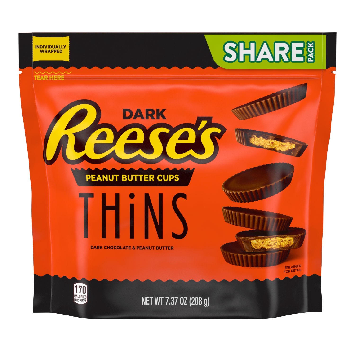 slide 1 of 7, Reese's Thins Peanut Butter Cups Dark Chocolate, 7.37 oz