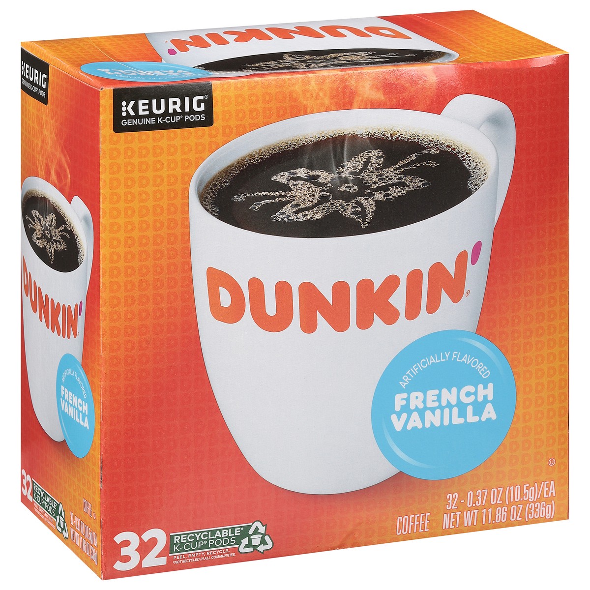 slide 10 of 10, Dunkin' Dunkin’ French Vanilla Artificially Flavored Coffee, Keurig K-Cup Pods, 32 Count Box, 32 ct