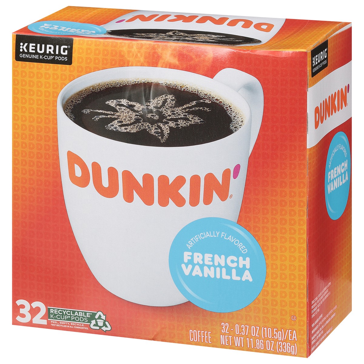 slide 7 of 10, Dunkin' Dunkin’ French Vanilla Artificially Flavored Coffee, Keurig K-Cup Pods, 32 Count Box, 32 ct
