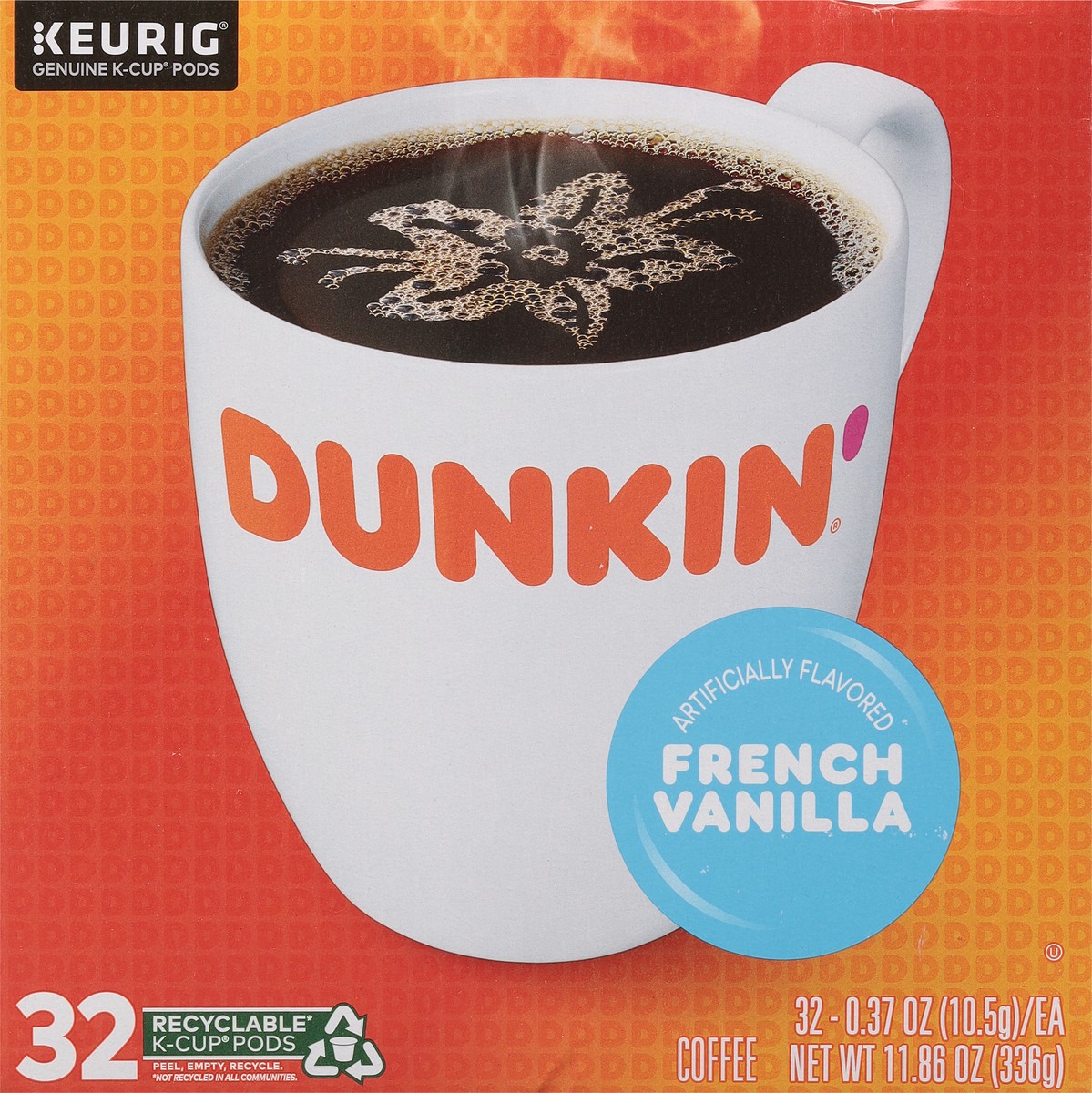 slide 9 of 10, Dunkin' Dunkin’ French Vanilla Artificially Flavored Coffee, Keurig K-Cup Pods, 32 Count Box, 32 ct