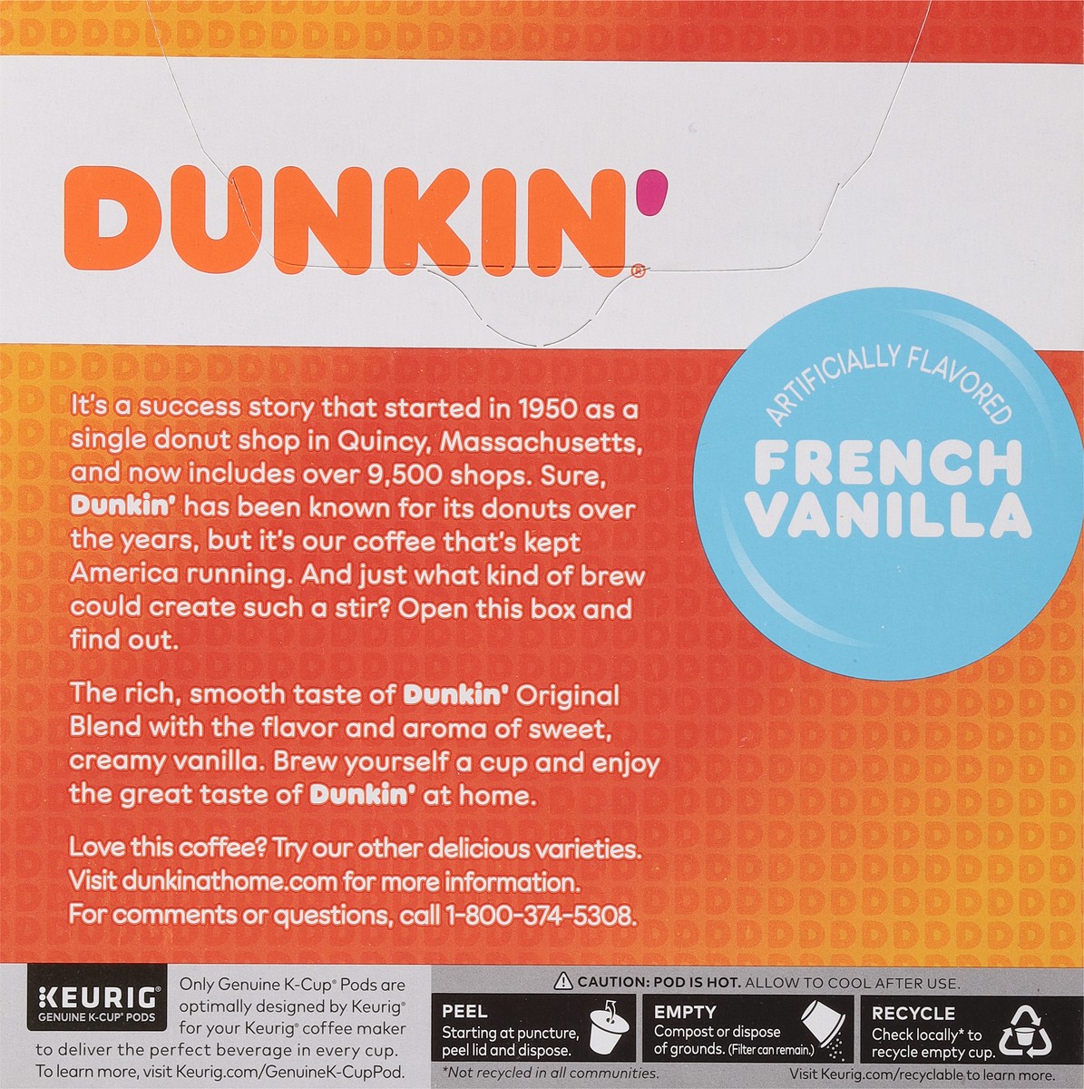 slide 4 of 10, Dunkin' Dunkin’ French Vanilla Artificially Flavored Coffee, Keurig K-Cup Pods, 32 Count Box, 32 ct