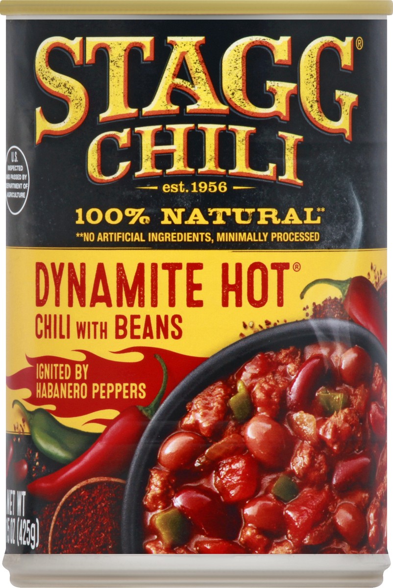 slide 1 of 12, Stagg Dynamite Hot with Beans Dynamite Hot Chili 15 oz, 15 oz