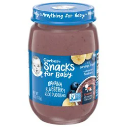 Gerber Snacks for Baby 3rd Foods Banana Blueberry Rice Pudding Stage 3, 6 oz Jar