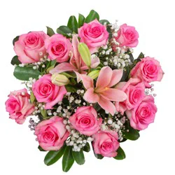 BLOOMS by H-E-B Dozen Roses with Lilies Luxury Flower Bouquet