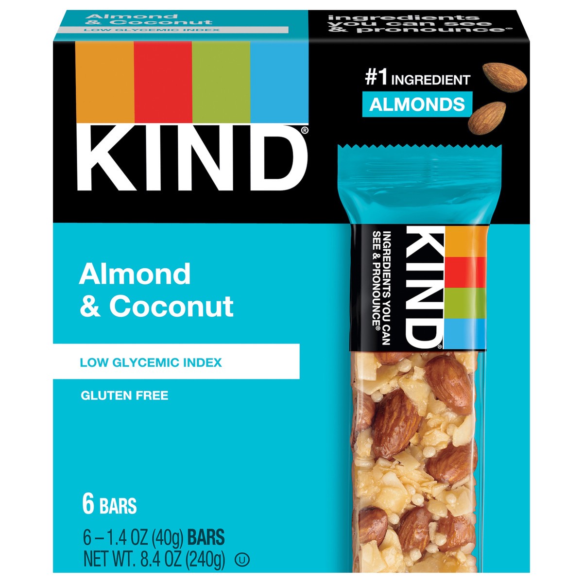 slide 1 of 6, KIND Nut Bars, Almond & Coconut, 1.4 oz, 6 Count, 8.4 oz